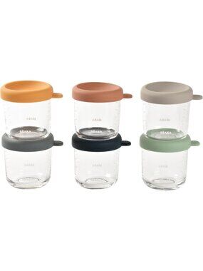 6 Pack Glass Baby Food Jars with Silicone Lids, 8 oz Microwave & Freezer Safe
